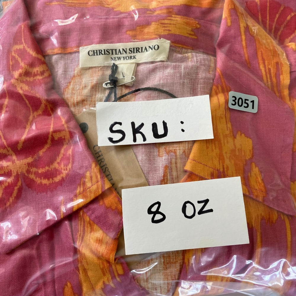 Christian Siriano New York Pink Orange Ikat Floral Linen Blend Tie Front Top L - Picture 7 of 7